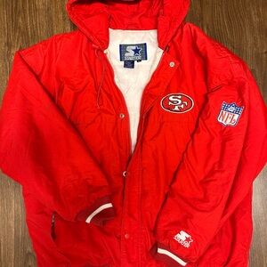 Vintage San Francisco 49ers Starter Jacket Mens XL Red Full Zip Hood